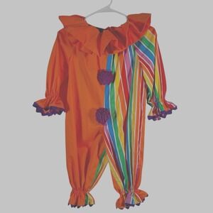 Vintage Handmade Child Clown Suit Halloween Costume Ruffled Pom Poms
